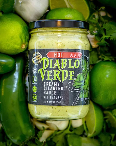 Miniatura 3 de Diablo Verde Salsa, galardonada, salsa cremosa de cilantro, nivel de calor caliente, (paquete de 2) botella de 12.5 onzas, hecha con cilantro, ajo