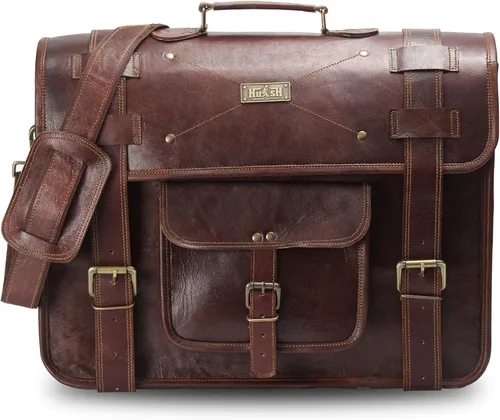 Miniatura 6 de Bolso de mensajero de cuero de grano completo para hombres Bolsa de cuero para computadora portátil para hombres, maletín de cuero genuino bolsa