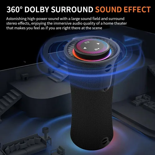 Miniatura 6 de CYBORIS Altavoz Bluetooth portátil, altavoces inalámbricos de 80 W con graves profundos, sonido estéreo envolvente de 360 grados, tiempo