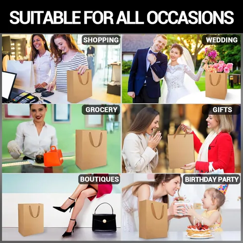 Miniatura 5 de EUSOAR Bolsas de compras y mercancías, tamaño mediano, 25 piezas de 7.8 x 3.9 x 11 pulgadas, bolsas de regalo reciclables de papel kraft marrón