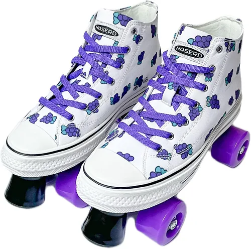 Miniatura 11 de Women's Roller Skates - Ladies Canvas Roller Skates for Women Fruit Pattern Theme Design - Four Wheel High Top Sneaker Style (Grape, 9.5#)