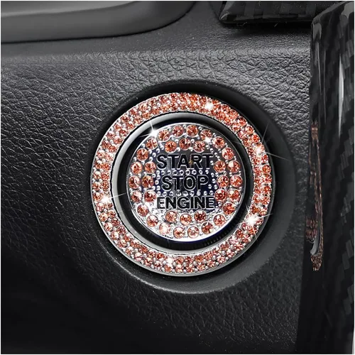 Miniatura 8 de BELOMI Anillo decorativo para botón de arranque y parada del motor de automóvil, 2 unidades, calcomanías protectoras para botón de arranque