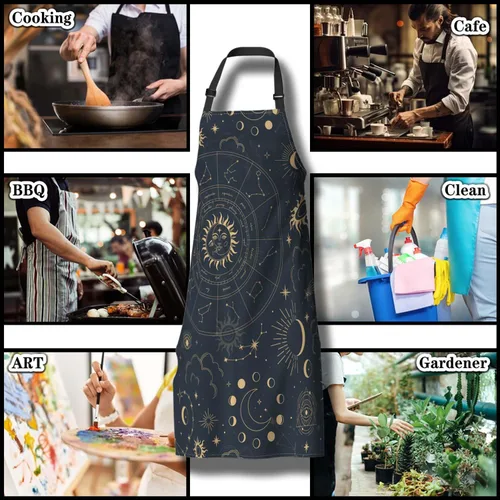 Miniatura 8 de Delantal de cocina para mujer, astrología mágica con constelaciones, delantales divertidos para hombres, para cocina, restaurante, barbacoa