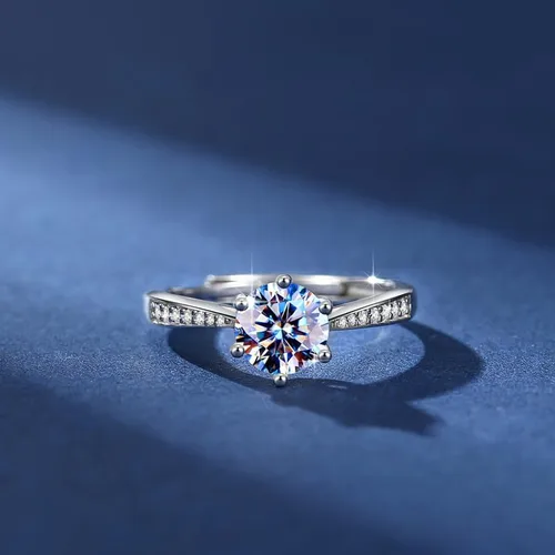 Miniatura 3 de Anillo de plata de ley hecho a mano con moissanita con caja envuelta para regalo para mujer, esposa, novia, regalo para compromiso, cumpleaños, San