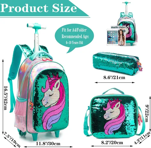 Miniatura 2 de Rolling Backpack for Girls Kids Luggage Wheels Laptop Suitcase for Elementary Students