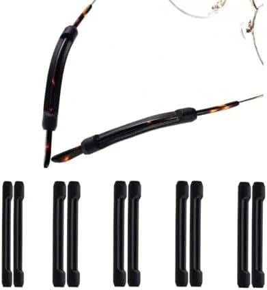 5 pares de almohadillas de silicona suave negra para los oídos, puntas de las sienes, almohadillas antideslizantes para gafas con gancho para las