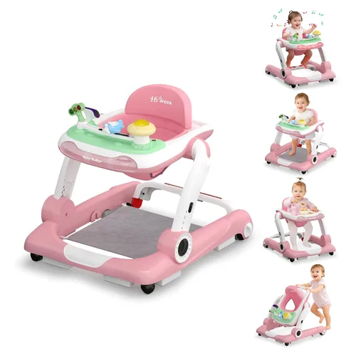 Miniatura 9 de Andador de bebé, Andador de bebé ajustable en altura con 4 marchas y ruedas, Centro de actividades para bebé 5 en 1, Andador con música y luces