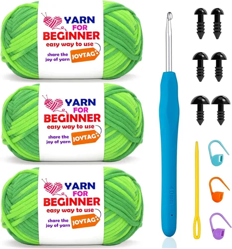 Miniatura 43 de Paquete de 3 hilos de ganchillo de mezcla de algodón y nailon - azul, gris, verde - 3x50g - puntadas fáciles de ver - kit de ganchillo y tejido