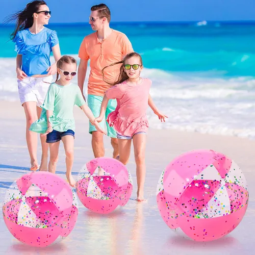 Miniatura 4 de TURNMEON 5 Pelotas de Playa con Purpurina, Jumbo de 24 Pulgadas y 16 Pulgadas con Lentejuelas Rosas Pelotas de Playa Inflables para Niños Pequeños