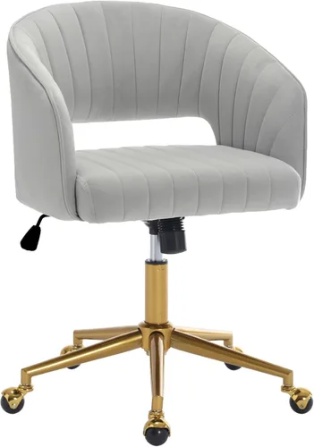Miniatura 22 de Silla de escritorio giratoria para oficina en casa, moderna silla de escritorio de terciopelo, sillón de altura ajustable con base dorada, silla