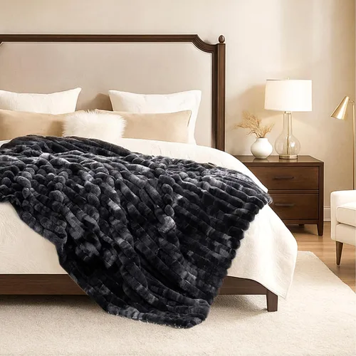 Miniatura 47 de Cozy Bliss Manta de Tiro de Piel Sintética para Sofá, Manta de Felpa Acogedora y Cálida a Rayas para Sofá Dormitorio Sala de Estar, 50 x 60 Pulgadas