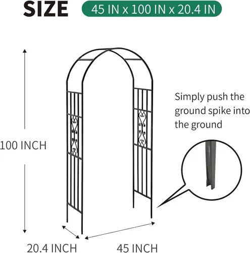 Miniatura 5 de Cenador de pérgola de metal, 100 pulgadas de alto x 45 pulgadas de ancho, arco de jardín para ceremonia de boda, fiesta, plantas de hierro curvado