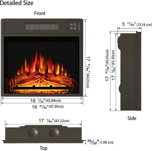 Miniatura 2 de Inserto de chimenea eléctrica de 18 pulgadas, calentador de chimenea empotrado con bajo ruido, control remoto con temporizador, pantalla táctil