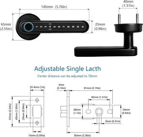 Miniatura 7 de CATCHFACE cerradura inteligente para puerta, cierre y apertura con huella dactilar/app TTlock/código/llave, con wifi, manija biométrica para puerta