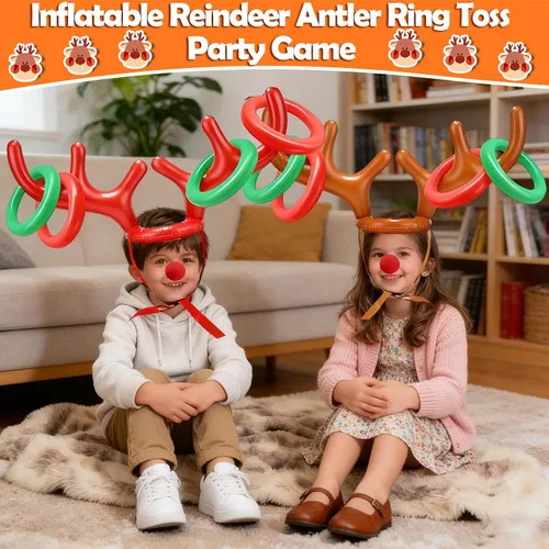 Miniatura 6 de 3 Pack Easter Inflatable Easter Games Set, 18 Pieces Inflatable Reindeer Antler Ring Toss Party Game for Kids Adults Family, Indoor Outdoor Ring