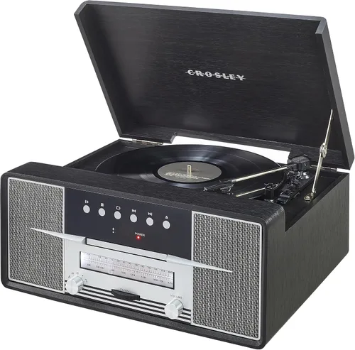 Miniatura 6 de Crosley CR7016A-BK Rhapsody - Tocadiscos de vinilo 7 en 1 con Bluetooth, 3 velocidades, reproductor de CD, radio AM/FM, color negro