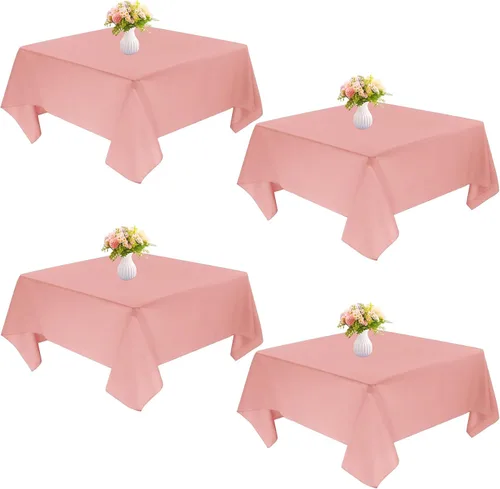 Miniatura 18 de Paquete de 4 manteles cuadrados de mesa de 52 x 52 pulgadas, mantel negro lavable a máquina, tela de poliéster, cubierta de mesa para comedor