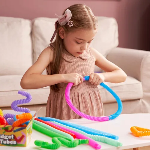 Miniatura 5 de JOYIN Paquete de 18 Pop Tubes, Juguetes Sensoriales (Pequeños) Juguetes Fidget Recuerdos de Fiesta - 9 Colores, Aprendizaje Creativo y Diversión