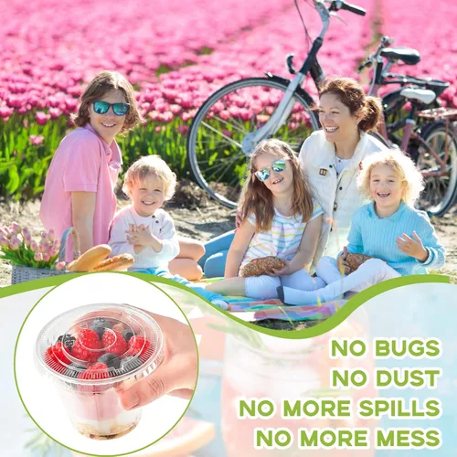Miniatura 8 de TOFLEN Vasos de plástico transparente para yogur y parfait con tapas, desechables para llevar, tazas de cereales para desayuno, aperitivos, frutas