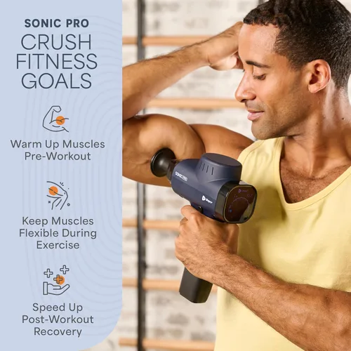 Miniatura 7 de LifePro Sonic Pro Pistola de masaje eléctrica de mano – Pistola de masaje de percusión de tejido profundo con 10 velocidades y 9 cabezales – Azul