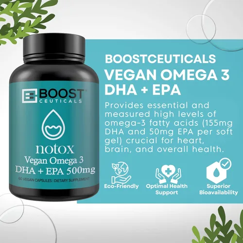 Miniatura 2 de BoostCeuticals Suplemento vegano Omega 3 DHA + EPA de 260 mg – Aceite de algas en cápsulas blandas dosis de mantenimiento para el bienestar