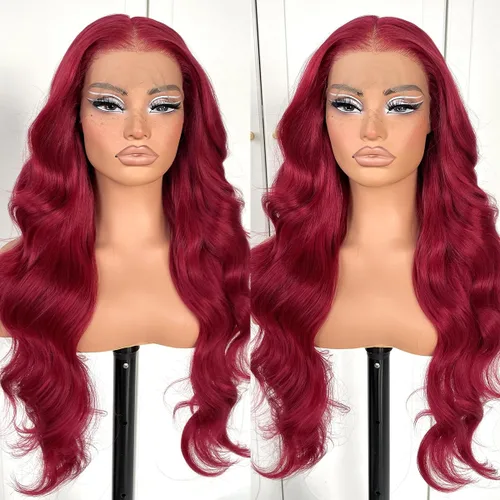 Miniatura 11 de #27 Peluca de encaje frontal rubia miel sin pegamento, onda corporal, pelucas de encaje frontal sintéticas prediseñadas, con línea de cabello #27