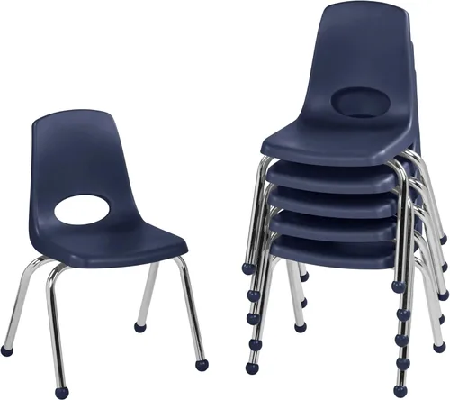 Miniatura 58 de FDP 16" Silla apilable escolar, silla de estudiante apilable con patas de acero cromado y ruedas; para aprendizaje en casa o en el aula - Gris claro