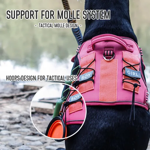 Miniatura 6 de Arnés táctico para perros medianos y grandes, color rosa, ajustable, sin tirones, con asa, chaleco reflectante resistente, talla S