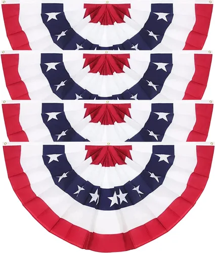 Bandera americana plisada de 3 x 6 pies (juego de 4) – Banderines patrióticos de Estados Unidos para decoración del Día de los Caídos y 4 de Julio