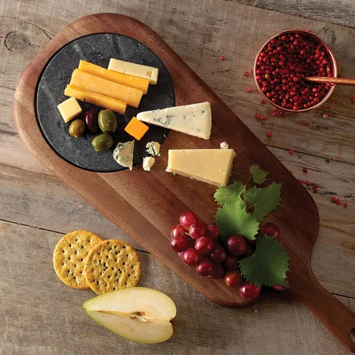 Miniatura 4 de Tramontina Provence - Tabla para servir queso de 2 piezas con inserto de mármol, tabla de cortar de caoba africana, acabado de aceite natural