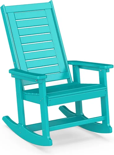 Miniatura 31 de BRIOPAWS Outdoor Rocking Chairs Set of 2 HDPE Plastic Porch Rockers Aqua Oversized Patio Rocker Chair High Back for Big Man Weather