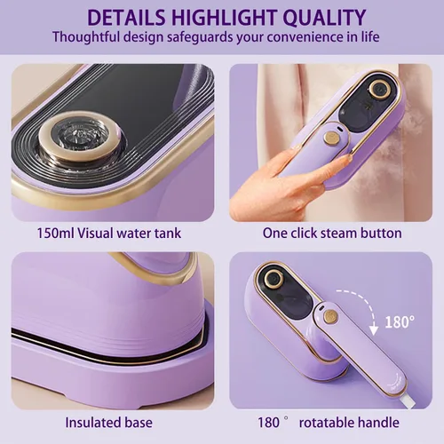 Miniatura 8 de Plancha de vapor de mano, 1200 W de alta potencia, máquina de planchar de doble propósito en seco y húmedo, máquina de planchar con mango giratorio