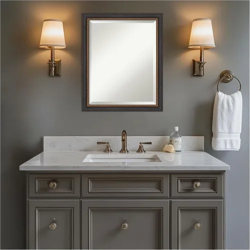 Miniatura 8 de Amanti Art Espejo de baño de madera, espejo de pared negro Ashton para usar como espejo de tocador de baño sobre el fregadero