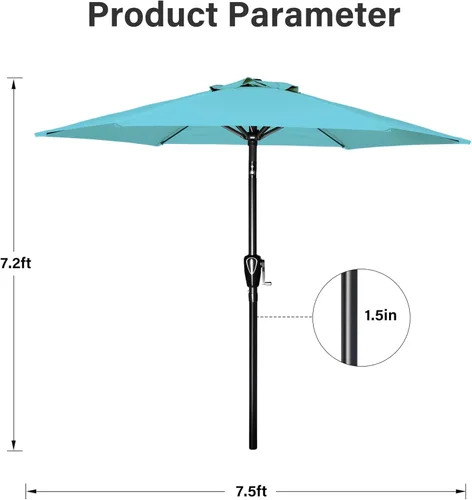 Miniatura 4 de Simple Deluxe - Paraguas de 9 pies para patio al aire libre, mesa de mercado, para jardín con botón de inclinación y manivela Turquesa