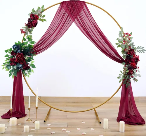 Miniatura 6 de gogoparti Tela drapeada para arco de boda, cortinas de arco burdeos, cortina de telón de fondo transparente para ceremonias, fiestas, cabinas