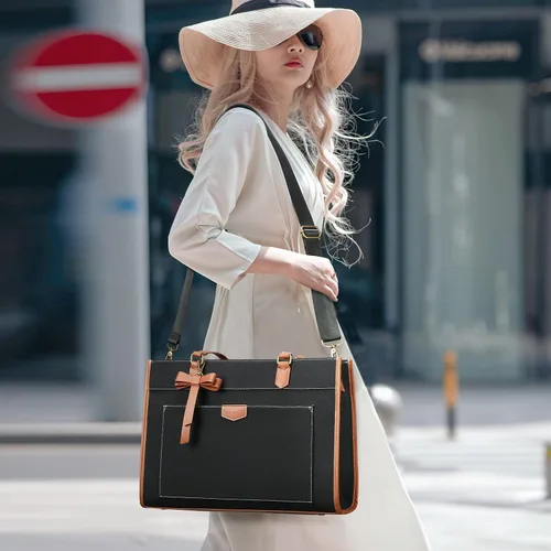 Miniatura 2 de Keyli 3 piezas Bolsa para Laptop para Mujeres, 15.6 Pulgadas Bolsa de Lona Tote Bolsas de Trabajo Grandes Maletín de Computadora de Negocios Bolso