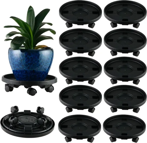 Miniatura 11 de Paquete de 3 organizadores grandes para plantas con ruedas de 13 pulgadas, soportes rodantes para plantas de plástico resistente, base rodante