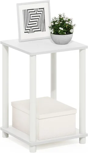 Furinno Turn-N-Tube - Mesa auxiliar lateral de 2 niveles con estante abierto, mesita de noche sin herramientas, mesita de cama, para sala de estar,