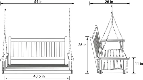 Miniatura 7 de Shine Company Maine - Columpio para porche de madera para exteriores de 54 pulgadas con cadenas, banco colgante, 4.5 pies, color negro