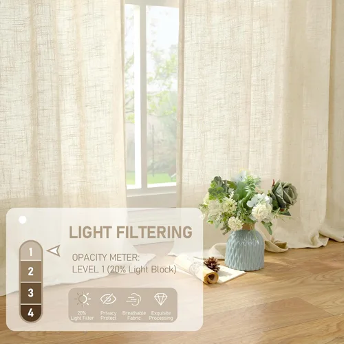 Miniatura 4 de LAMIT Cortinas de Lino Sintético de 63 Pulgadas de Largo para Dormitorio, con Lengüeta Trasera y Bolsillo para Varilla, Cortinas de Lino Beige
