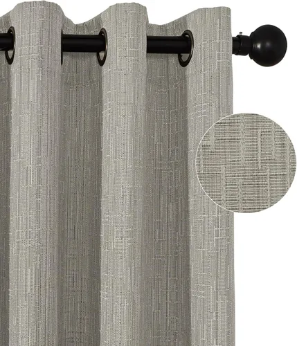 Miniatura 26 de Cortinas de lino jacquard de 63 pulgadas de largo, 2 paneles, cortinas gruesas de lino sintético mezclado, cortinas texturizadas de arpillera