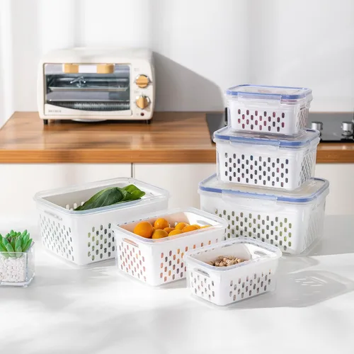 Miniatura 7 de Paquete de 3 recipientes de almacenamiento de frutas para refrigerador, recipientes herméticos de almacenamiento de alimentos con colador extraíble