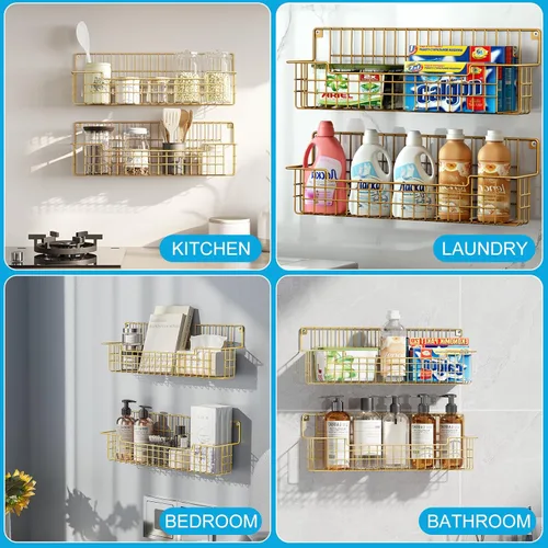 Miniatura 3 de Estante para especias, paquete de 4 organizadores de condimentos montado en la pared para organización de almacenamiento de cocina, estante de metal