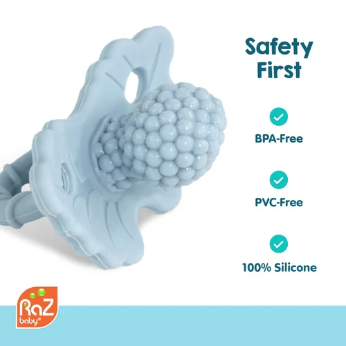 Miniatura 4 de RaZbaby RaZberry - Juguete de silicona para bebés, diseño manos libres, diseño de manos libres, diseño fácil de sostener, chupete para aliviar