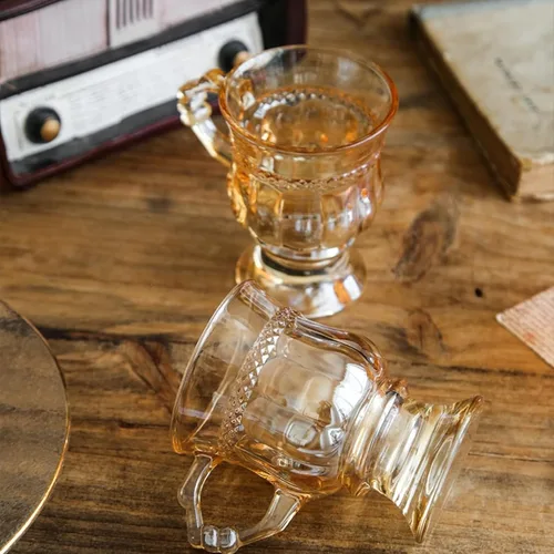 Miniatura 6 de Tazas de café irlandés, tazas de café expreso con patas de vidrio con asas, tazas transparentes para café, latte, capuchino, batido, caliente y Ámbar