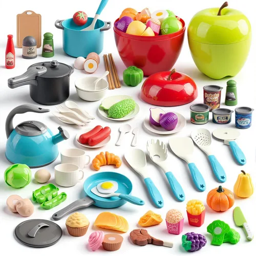 Miniatura 14 de Juego de cocina de 130 piezas, ollas de juego de cocina para niños, sartenes, utensilios de cocina, alimentos diarios, frutas y verduras, cesta