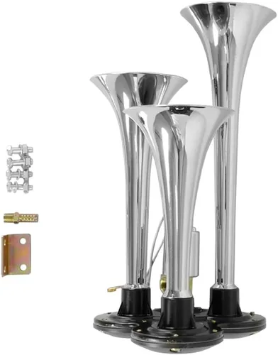 HIGHSOAR 12V/24V Bocina de aire para camiones, kit de 3 bocinas triples de 150 dB, universal para automóvil, tren, barco