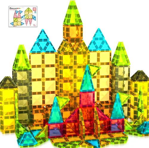 Miniatura 9 de PicassoTiles 120 piezas de fichas magnéticas de tamaño mini, juguetes magnéticos de la serie diamante, juego de bloques de construcción sensorial