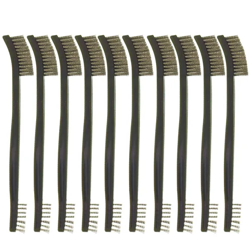 Miniatura 7 de Paquete de 10 cepillos de limpieza multiusos de doble punta para pistolas de 7 pulgadas, cepillos de cerdas de nailon de acero y latón (latón)