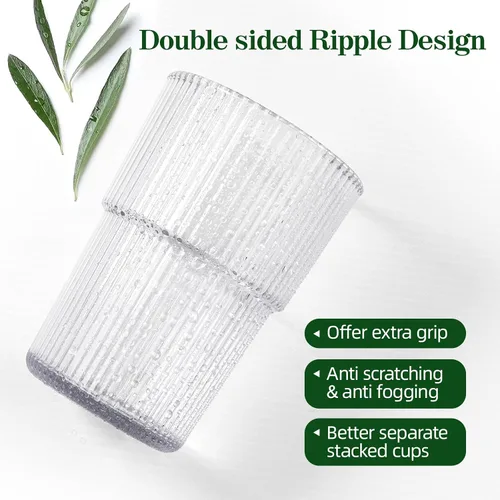 Miniatura 5 de REALWAY - Vasos de plástico acanalados de 17 onzas, vasos acrílicos irrompibles para beber, transparentes, reutilizables, aptos para lavavajillas
